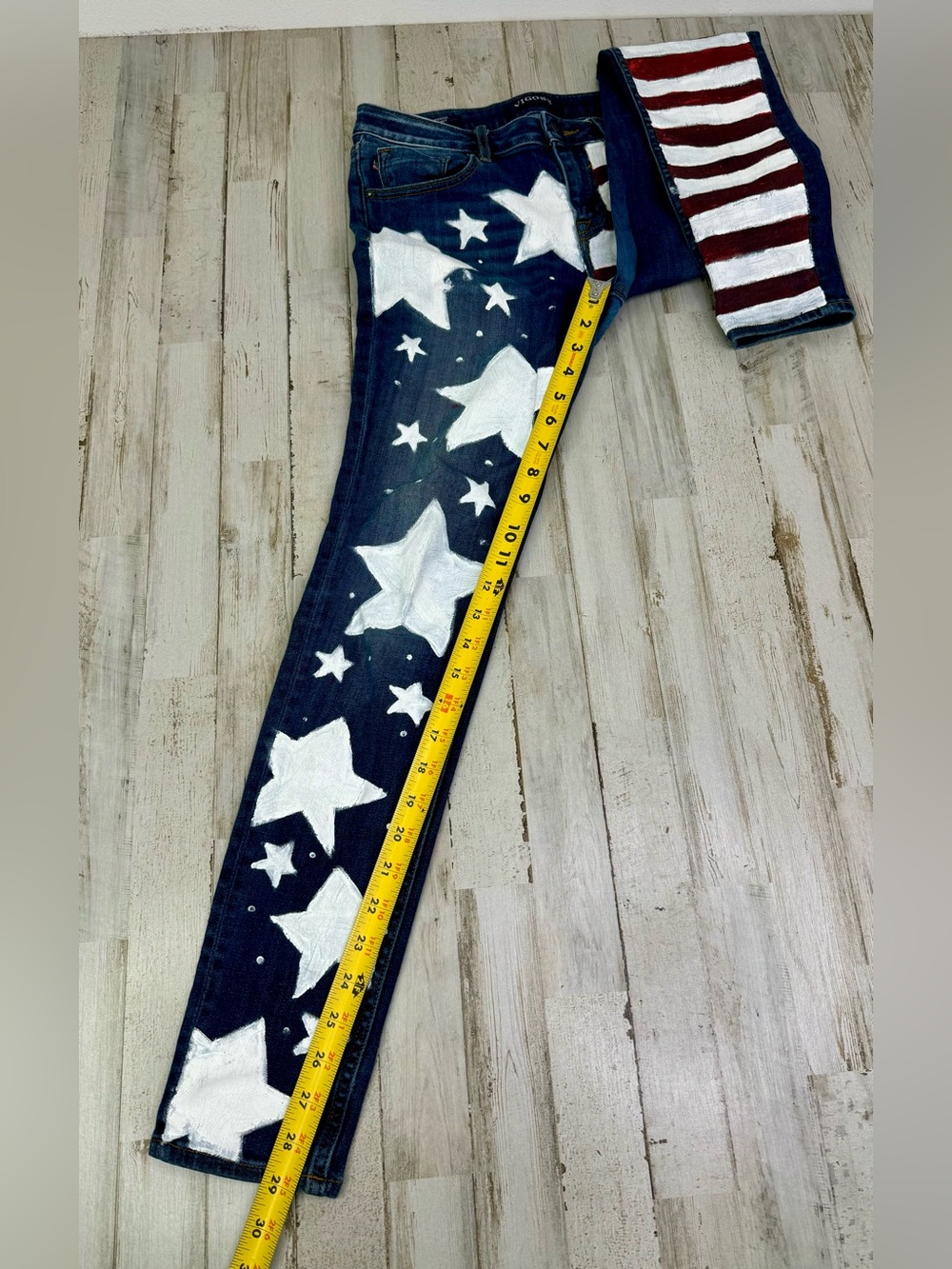 VIGOSS Skinny Leg Jeans Women’s 28x29 Blue Wash Stretch Denim USA Flag Print - Picture 9 of 12